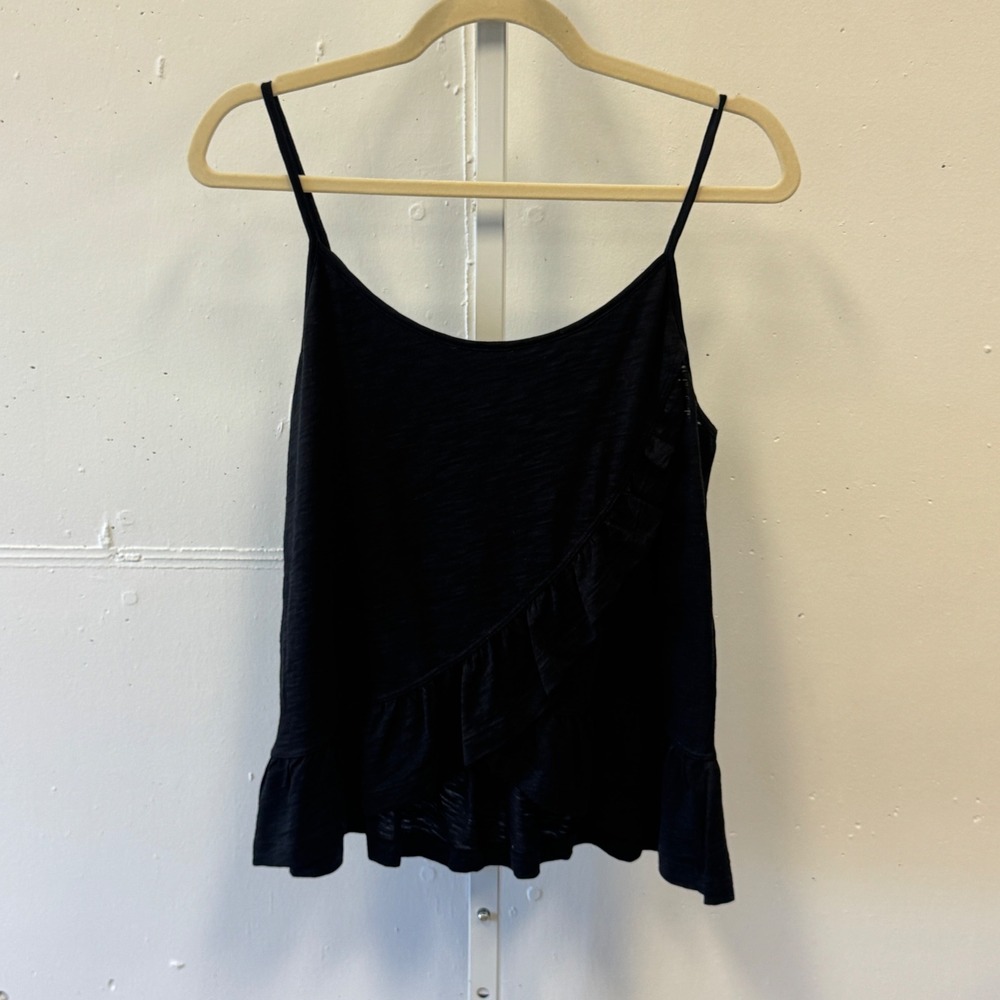 Goldie Black 100% Pima Cotton Ruffle Camisoleโ Tank Top Small Made in Peru